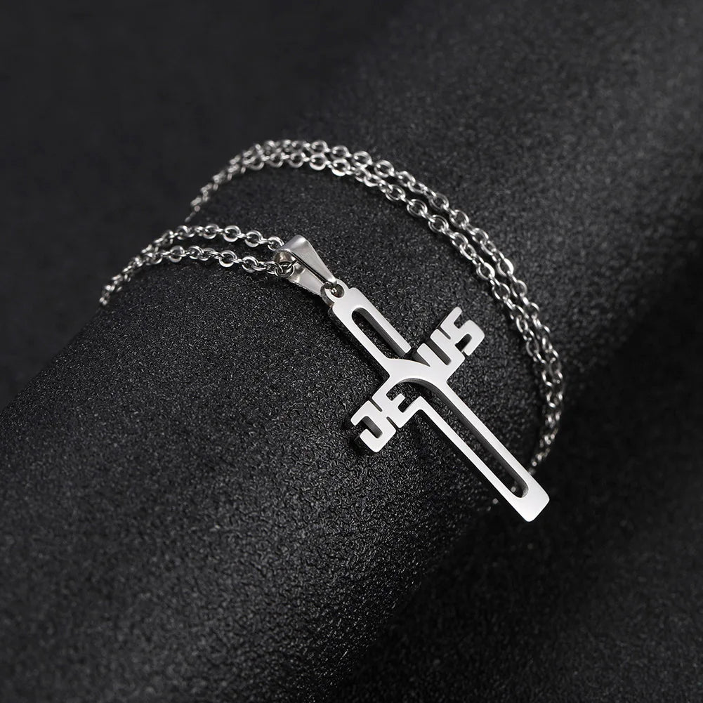 Cazador Jesus Cross Hollow Pendant Necklace
