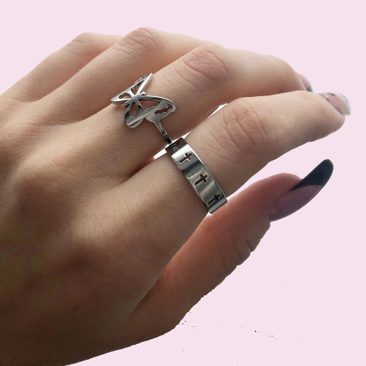 Gothic Cross Couple Ring