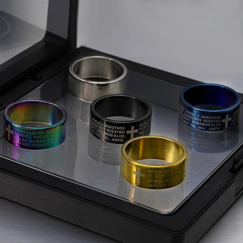 8MM Black Stainless Steel Jesus Ring