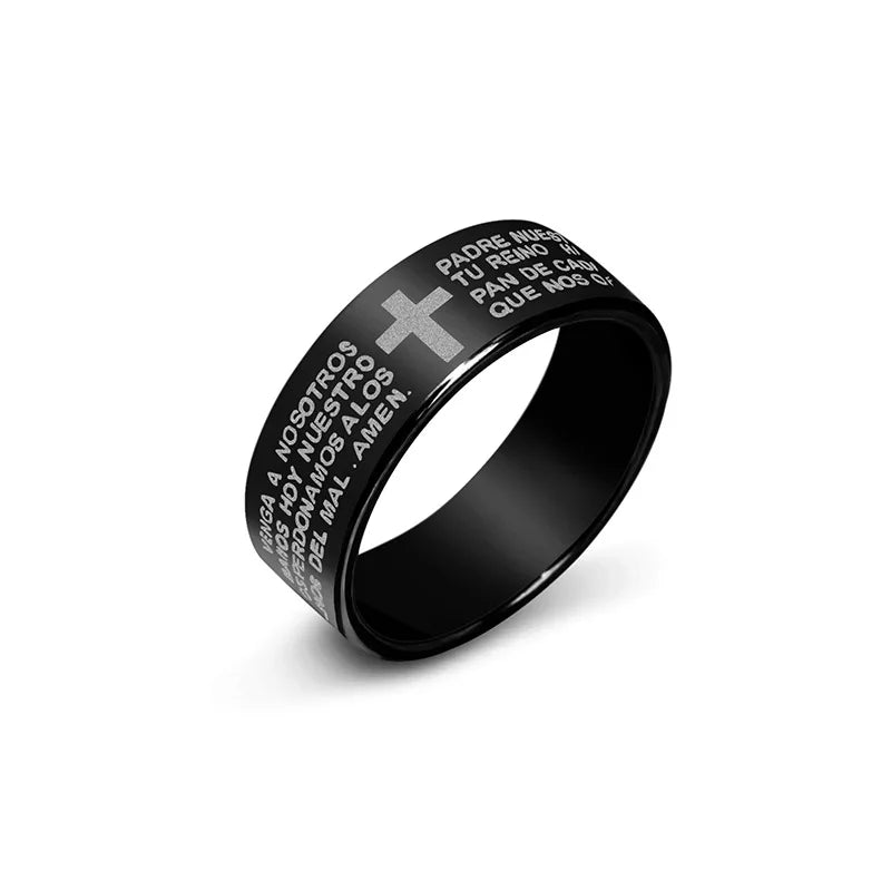 8MM Black Stainless Steel Jesus Ring