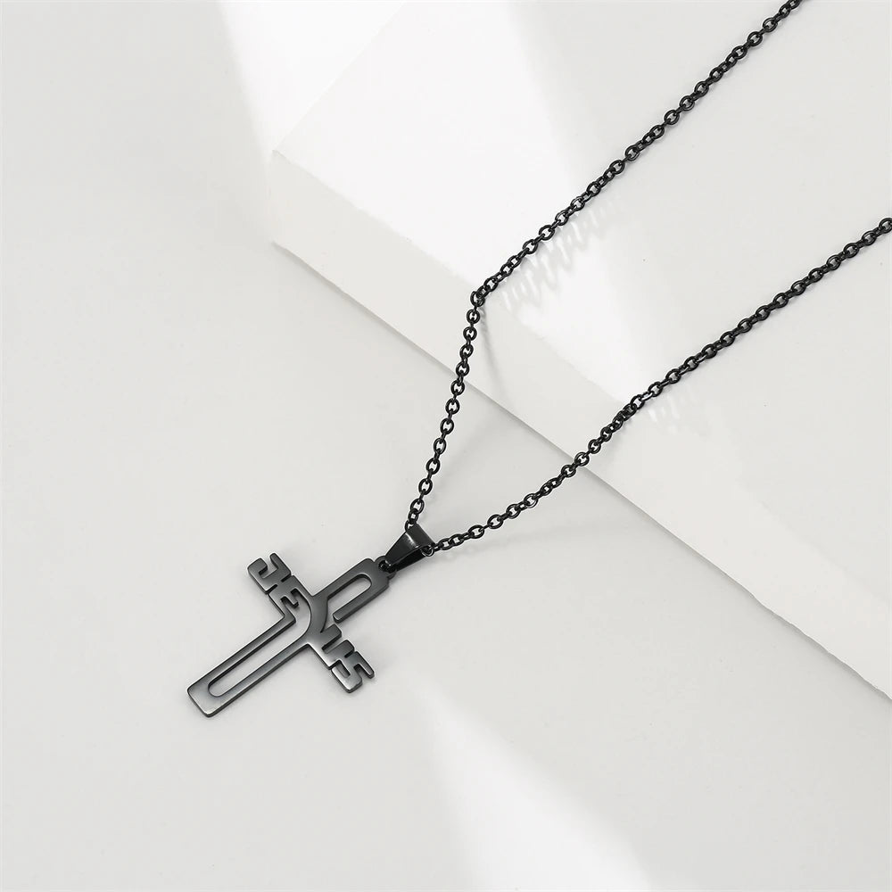 Cazador Jesus Cross Hollow Pendant Necklace