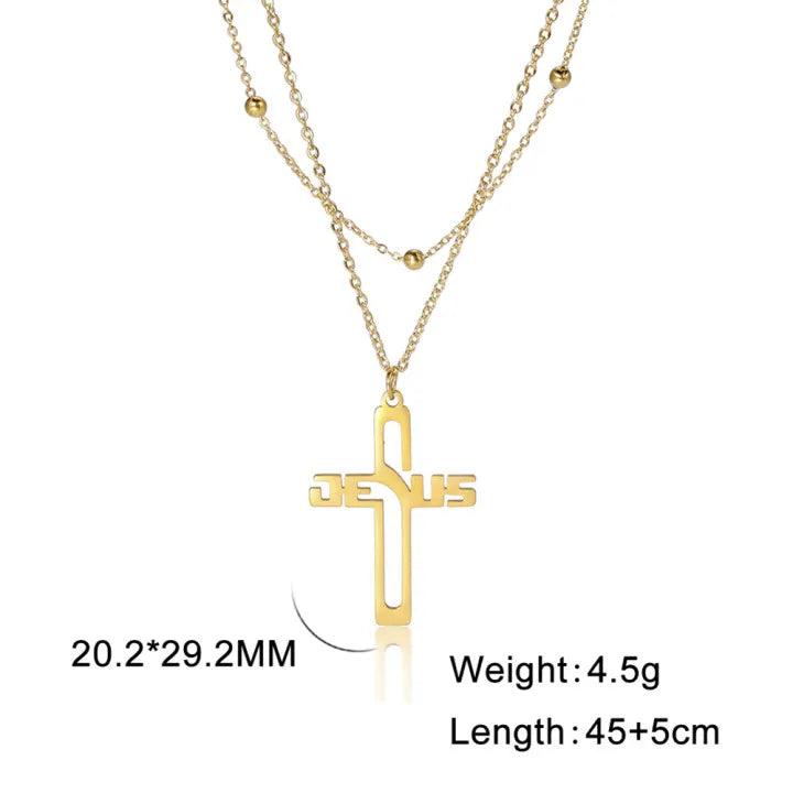Cazador Jesus Cross Hollow Pendant Necklace