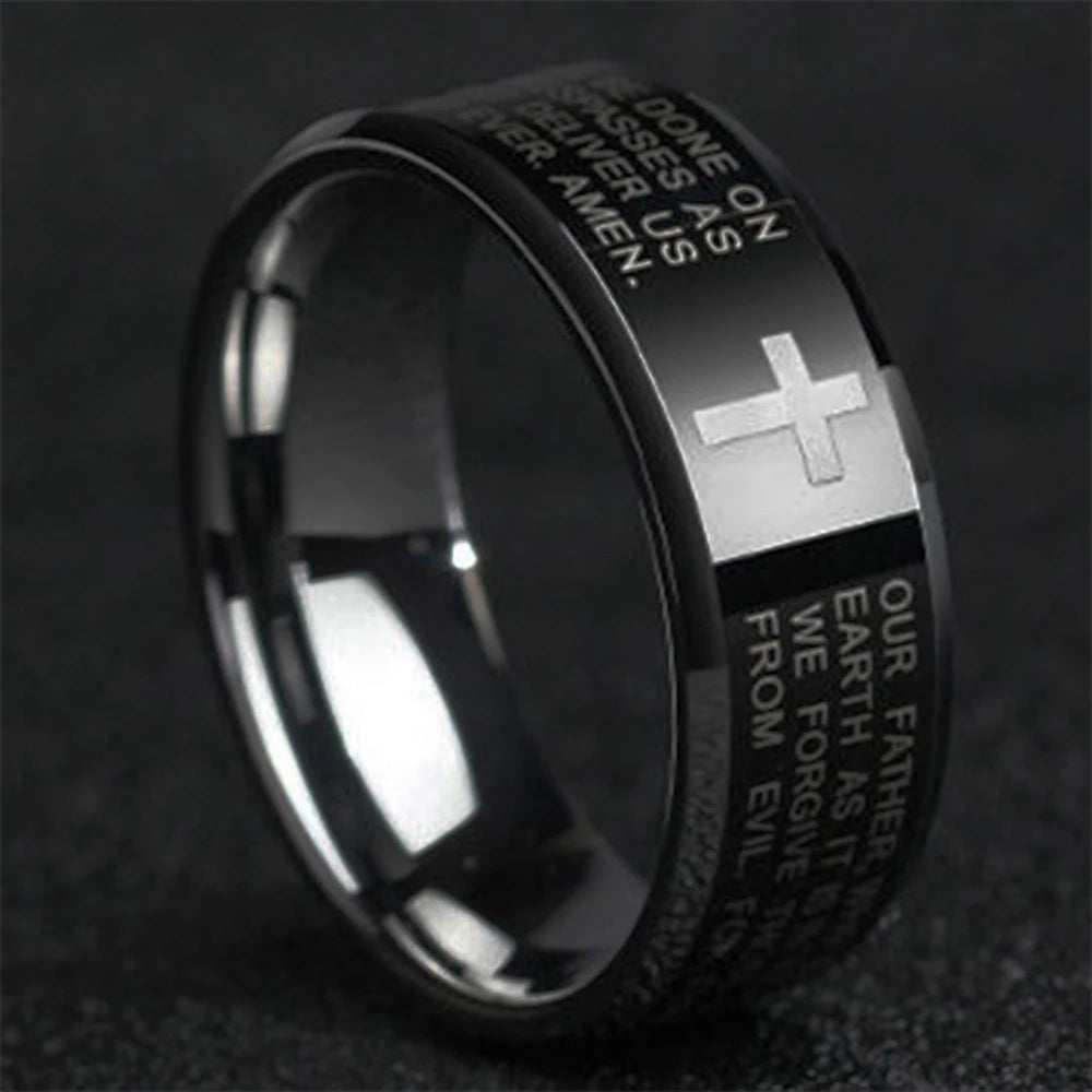 8MM Black Stainless Steel Jesus Ring