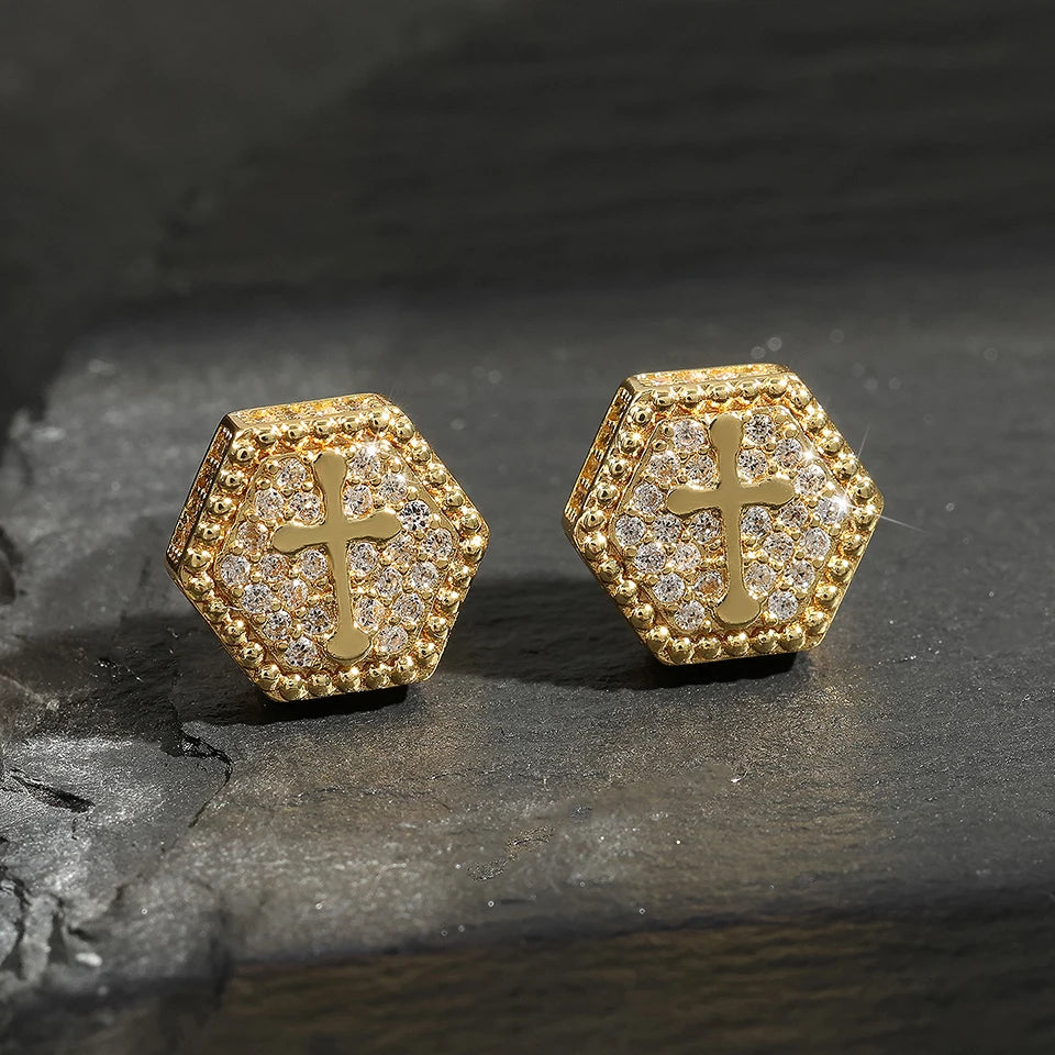 Cross Shaped Iced Out Stud Earrings