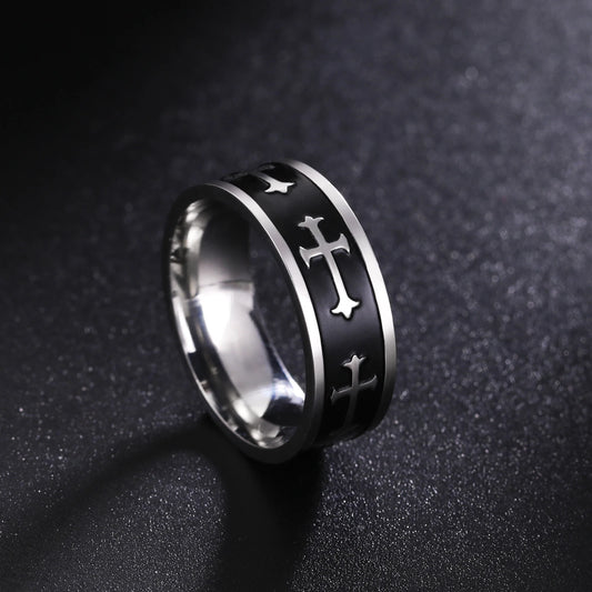 8MM Wide Jesus Cross Ring