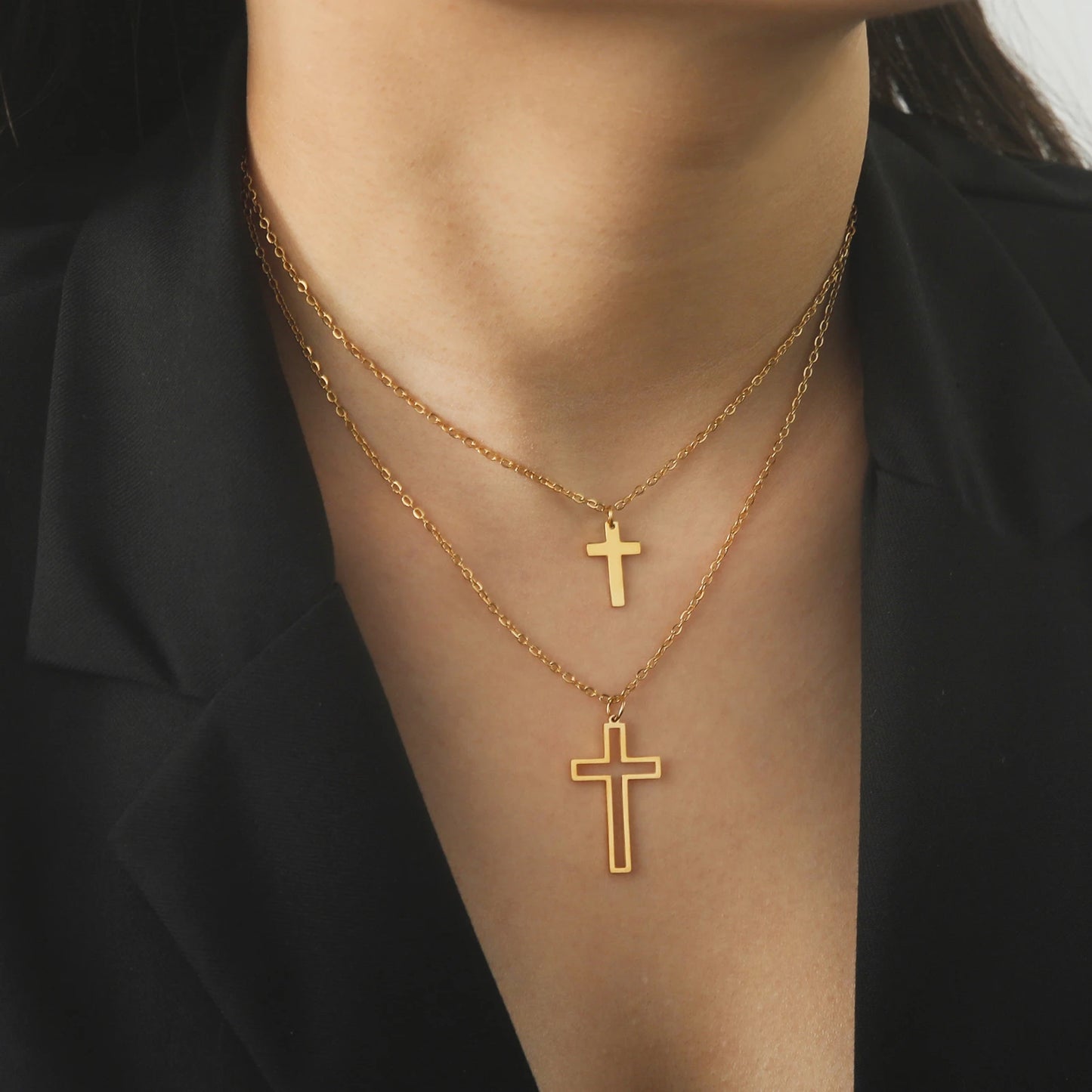 Skyrim Cross Pendant Double Layer Necklace