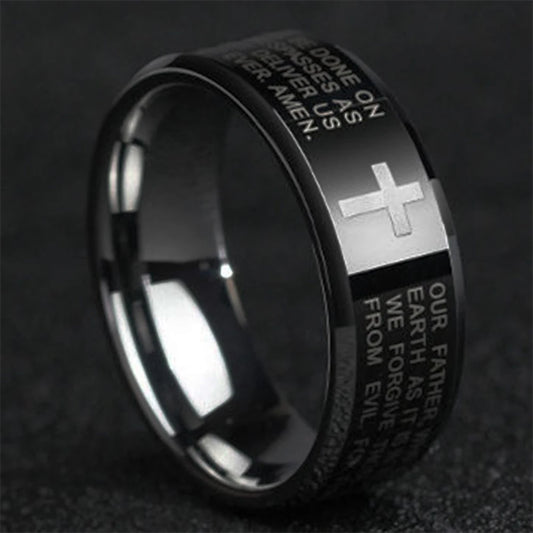 8MM Black Stainless Steel Jesus Ring