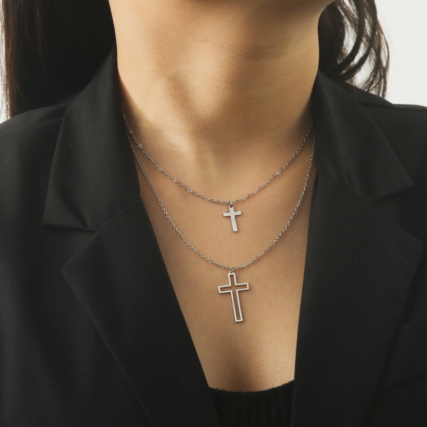 Skyrim Cross Pendant Double Layer Necklace
