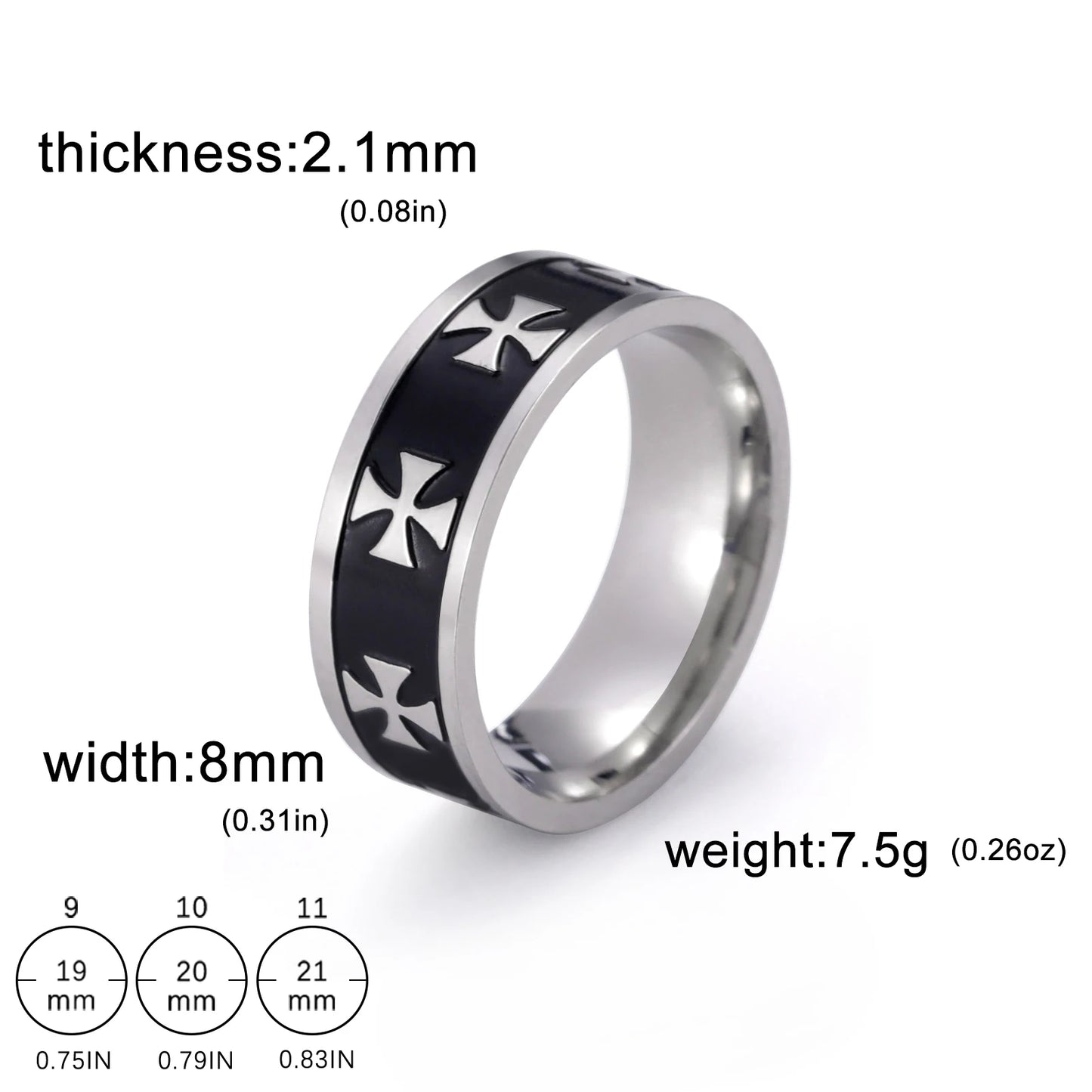 8MM Wide Jesus Cross Ring