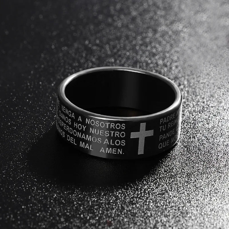 8MM Black Stainless Steel Jesus Ring